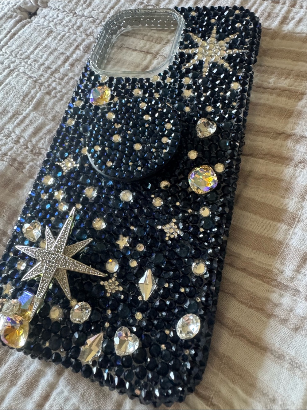 Lux Addiction Sparkling Navy Rhinestone Phone Case with Star Accents